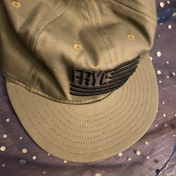 FRYE VINTAGE ARMY OLIVE GREEN LTHR COTTON Hat RARE NWOT MADE IN USA - Picture 4 of 8